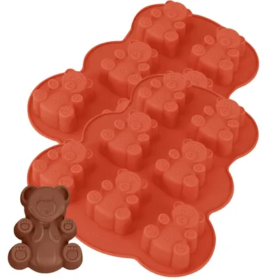Silikon-Backformen, 2er Set, Bärenform, 7 Vertiefungen, rot