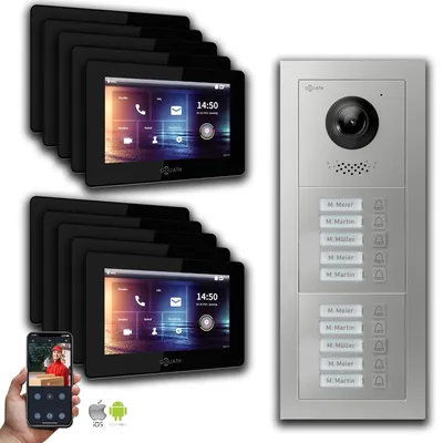 Produktbild von Goliath IP Video Türsprechanlage: 7-Zoll 10 Familienhaus, Smartphone-App, Silber : 7 Zoll Schwarz : Aufputz Dose Monitor Farbe: 7 Zoll Schwarz Montage: Aufputz Dose