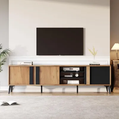 Productafbeelding van TV Meubel - Dressoir Kast - Woonkamer Inrichten - 4 Open Planken - 180 cm - Bruin Zwart