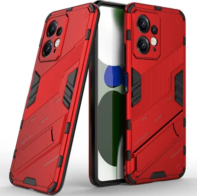 Produktbild von Armor Hülle für Xiaomi Redmi Note 12 4G, Hybrid PC TPU Bumper Stoßfestes Schutzhülle mit Standfunktion Rot