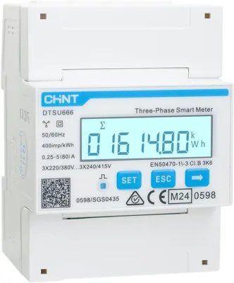 Immagine prodotto di Misuratore di corrente trifase in corrente alternata con display LCD su guida DIN per caricatore MID per veicoli elettrici