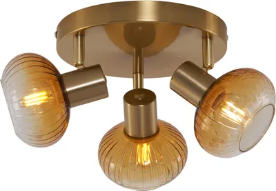 Produktbild von QAZQA - Moderne Deckenstrahler Gold I Messing mit Bernstein Glas rund 3-flammig Spotbalken-flammig - Teddy I Wohnzimmer I Schlafzimmer - Metall Rund - LED geeignet E14