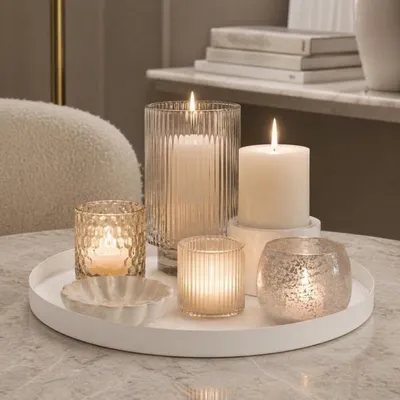 Image de Plateau rond en métal blanc 31,5 cm