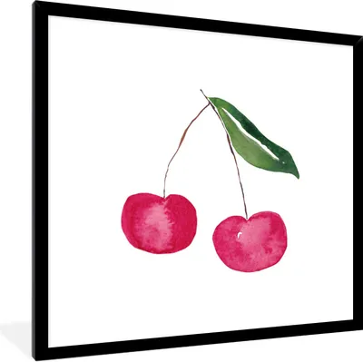 Produktbild von MuchoWow® Gerahmtes Poster Kirschen - Rote Früchte - Weiß 40x40 cm - Poster mit Schwarzem Bilderrahmen Wandposter Rahmen Foto Bilder - Mit Rahmen - Wanddekoration Schlafzimmer