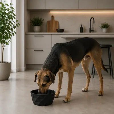 Produktbild von belviona Futternapf für Hunde, Keramiknapf mit rutschfestem Silikonboden, für Nassfutter, Trockenfutter & Wasser, 1100 ml, schwarz matt, KI-generiertes Bild