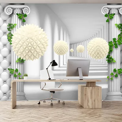 Produktbild von Fototapete Korridor Säulen Polsterwand 3D Kugeln M4625 – selbstklebende Strukturtapete 260g / 400x280cm
