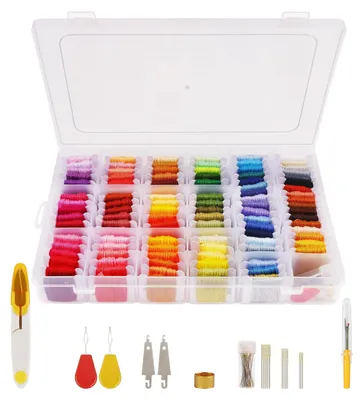 Produktbild von Handi Stitch 148-Teiliges Stickgarn Set - Kreuzstich Set mit Transparenter Stickgarn Aufbewahrungsbox aus Kunststoff - 110 Fäden auf Papierspulen -