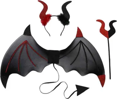 Produktbild von 1 Set Devil Wings mit Haarband Realistisch aussehend ultraleichte Halloween Cosplay Kostümfotografie Requisite-rot schwarz