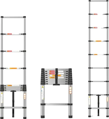 Obrázek produktu pro Teleskopický žebřík, nerezová ocel, nosnost 150 kg, 9 stupňů