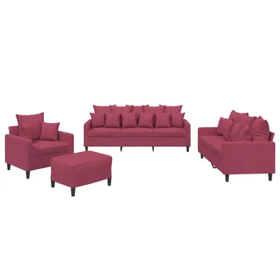 Immagine prodotto di vidaXL Set di divani 4 pezzi con cuscini in velluto rosso vino