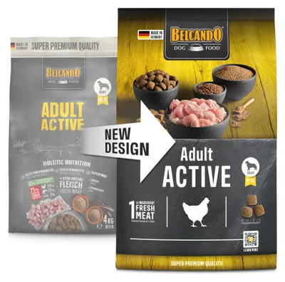 Image de Belcando Adult Active, Adulte, toute race, Géant (≥45 kg), Grand (26-44 kg), Moyen (11-25 kg), Petit (5-10 kg), Poulet, Poisson, Viande, 4 kg, Sans lactose