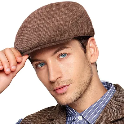 Produktbild von Herren Newsboy Mütze Fischgrät-Tweed Wollmischung Braun L-XL