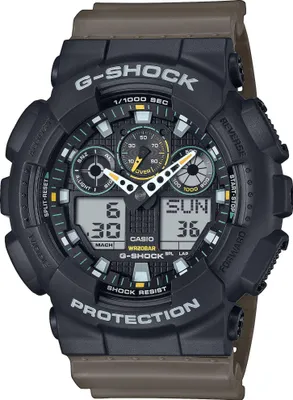 A close-up, front-facing studio shot of a Casio G-Shock watch against a white background.