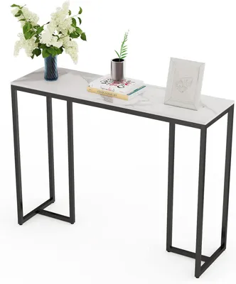 Immagine prodotto di FATIVO Consolle bianca Marmo Tavolino da ingresso, tavolino da salotto Tavolino decorativo scandinavo Tavolino contenitore Tavolino da corridoio per soggiorno 100×30×79 cm