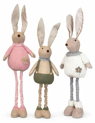 Produktbild von 1 Osterhase mit Teleskopbeine Dekohase Hasenfigur Stoffhase Osterfigur Deko grün rosa weiß