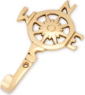 Produktbild von 7x12,5cm Haken - Kompassrose Messing gold Wand Tür Regal Handtuchhaken maritim