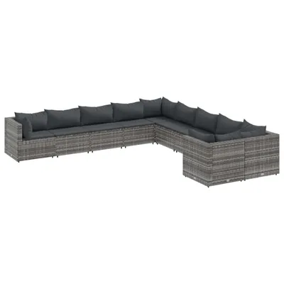 Produktbild von 10-tlg. Garten-Sofagarnitur mit Kissen Grau Poly Rattan