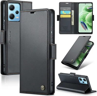 Image de Xiaomi Poco X5 Case, RFID Blocking Card, Advanced Flip Leather Case with Stand Function pour Xiaomi Poco X5 / Redmi Note 12 5G noir