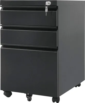 Produktbild von Büro-Rollcontainer mit Schloss - 3 Schubladen - 39 x 64 x 50 cm - schwarz