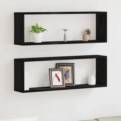Immagine prodotto di Maison Exclusive - Mensole da parete con ripiano 2 pezzi effetto rovere nero 80 x 15 x 26 cm