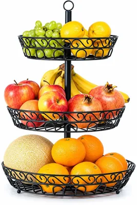 Obstkorb 3-stufig, Metall, Schwarz, 52 cm Höhe