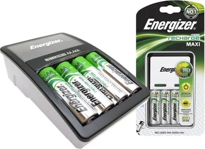 Zdjęcie produktu dla Energizer Maxi Charger, Niklowo-metalowo-wodorkowa (NiMH), Zabezpieczenie przeciw przeładowaniu, AA, AAA, 4 szt., Baterie w zestawie