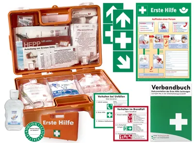 Produktbild von Verbandskoffer (K) Typ C - INKL. 90° ARRETIERUNG -Komplettpaket- Erste Hilfe - akt. DIN 13157 für Betriebe INKL. Hygiene-Gel + Aufkleber + Aushang