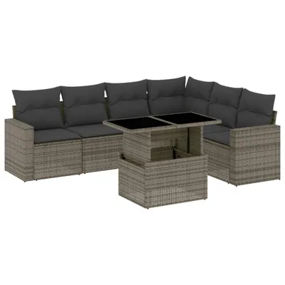 Produktbild von vidaXL 7-tlg. Garten-Sofagarnitur mit Kissen Grau Poly Rattan