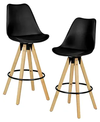 Produktbild von 2er Set Barhocker im Retro Design aus Stoff und Holz mit Lehne, Barstuhl im skandinavischen Stil, Sitzhöhe 77 cm, Schwarz
