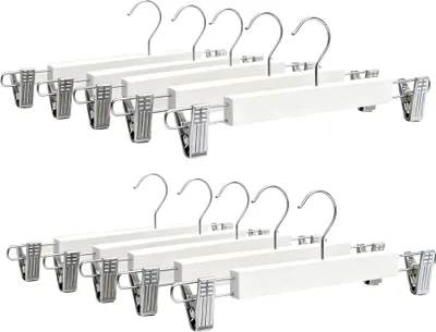 Image de Cintres à pantalons en bois, lot de 10 avec crochets pivotants