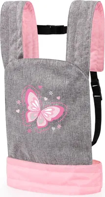 Produktbild von Bayer Design 62233AA Puppentrage EasyCarry, gepolstert, verstellbare Riemen, jeans-grau, rosa, Schmetterling