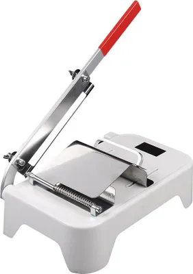 Produktbild von Manueller Gefrierfleischschneider - Fleischschneidemaschine aus Edelstahl - Stufenlos einstellbar 0,25–25 mm - Für Fleisch und Gemüse - Leicht zu reinigen - Hellgrau