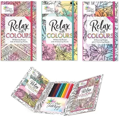 Productafbeelding van Ontspannende antistress, set van 3 kleurboeken, kleurentherapie geassorteerd ontwerp reisformaat 18 x 11 cm, Pocket kleurset