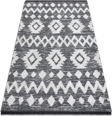 Produktbild von Teppich ÖKO SISAL BOHO MOROC Etno Zigzag 22319 Franse - zwei Ebenen aus Vlies grau / creme, recycelter Teppich Grau 155x220 cm