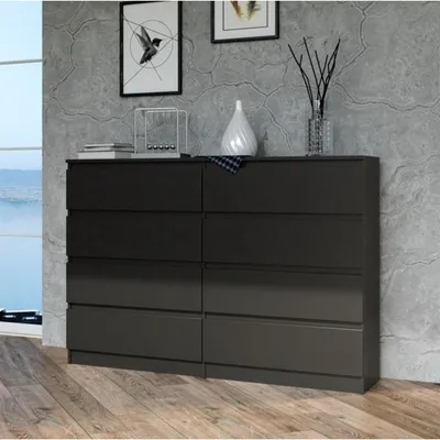 Image de Commode, chambre à coucher couloir, armoire, sideboard, highboard avec 8 tiroirs, largeur 140 cm hauteur 97 | noir