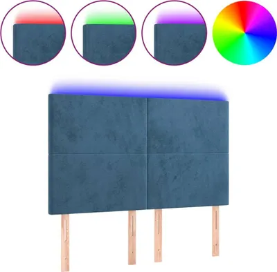 Produktbild von vidaXL LED Kopfteil Dunkelblau 144x5x118/128 cm Samt