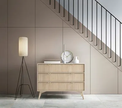 Image de Commode à tiroirs Forest 106 x 38 x 80 cm, beige, motif à chevrons, style scandinave
