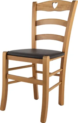 Produktbild von t m c s Tommychairs - Stuhl CUORE für Küche und Esszimmer, Robuste Struktur aus lackiertem Buchenholz im Farbton Eichenholz und gepolsterte Sitzfläche mit Kunstleder in der Farbe Moka bezogen
