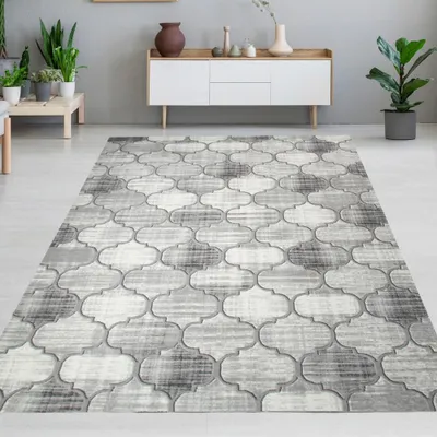 Produktbild von Designteppich mit Ornamentstruktur Grau-Beige mit Cremeakzenten Größe - 120 x 170 cm