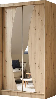 Produktbild von Schwebetürenschrank VOX 120 cm – Kleiderschrank mit Spiegel & Schiebetüren (Eiche Artisan)