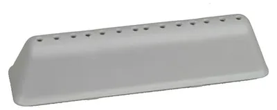 A gray plastic washing machine drum paddle is shown against a white background.