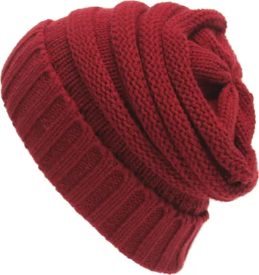 Produktbild von ASKSA Strickmütze Damen Slouch Beanie Mütze Street Style Grobstrick Wintermützen Klassische Weiche Beanie, Weinrot