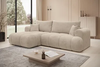 Produktbild von Ecksofa TREVIO Links in Beige Stoff POSO  260 × 93 x 165 cm – Modernes Designsofa mit Ottomane