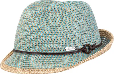 Chillouts Zweifarbiger Papier Strohhut Trilby mit Kunstleder Garnitur in blau