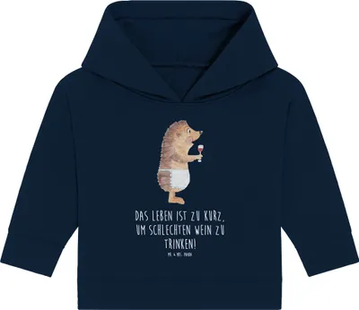 Produktbild von Mr. & Mrs. Panda Organic Baby Hoodie Igel Wein 24. - 36. Monat - French Navy - Geschenk, Kapuzenshirt, Spruch, Rotwein, Weinglas, Weißwein, Lustige Sprüche, Weintrinker