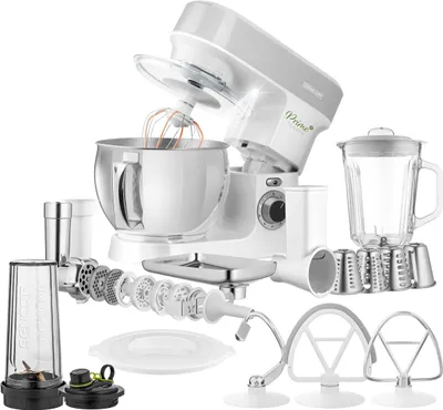 Obrázok produktu pre SENCOR STM 3789SL Kuchynský robot, 1 200 W, 5l nádoba z nehrdzavejúcej ocele, 6 nastavení rýchlosti a 2 programy NutriSmart, 4 nástavce, FLEXI metla a šľahač, mlynček na mäso