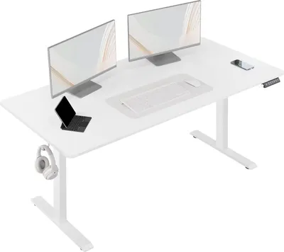 Obrázek produktu pro Happiq Elektrický výškově nastavitelný psací stůl - Ergonomický domácí a kancelářský stůl s nabíjecím portem USB a úložnou funkcí - 120x60 cm, bílý