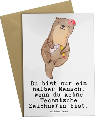 Produktbild von Mr. & Mrs. Panda Grußkarte Technische Zeichnerin Herz - Weiß - Geschenk, einladungskarten, osterkarten, weihnachtskarten, glückwunschkarten, hochzeitskarten, osterkarte
