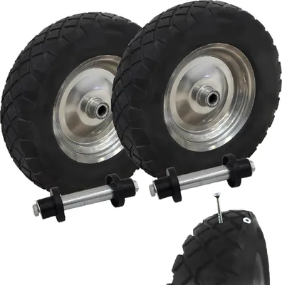Produktbild von 2x Schubkarrenrad pannensicher Vollgummi 4.80/4.00-8 grau/schwarz + Achse Ersatzrad Reifen PU