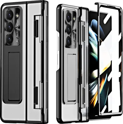 Produktbild von Hülle für Samsung Galaxy Z Fold 5 mit Displayschutz & Objektivschutz Transparent Galvanisierte Ständer Schutzhülle Schwarz